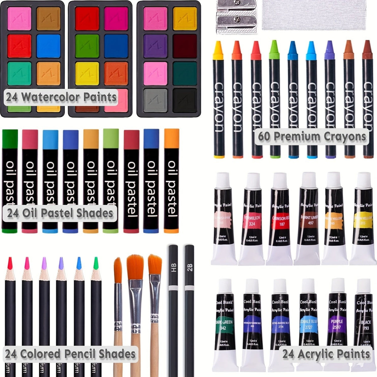 175-Piece Deluxe Art Set in Wooden Case – Professional Art Kit with 2 Drawing Pads, Crayons, Acrylic Paints & Colored Pencils, All-in-One Paint Supplies Gift for Kids & Adults, Cherry Pink Purple Blue Wood Brown