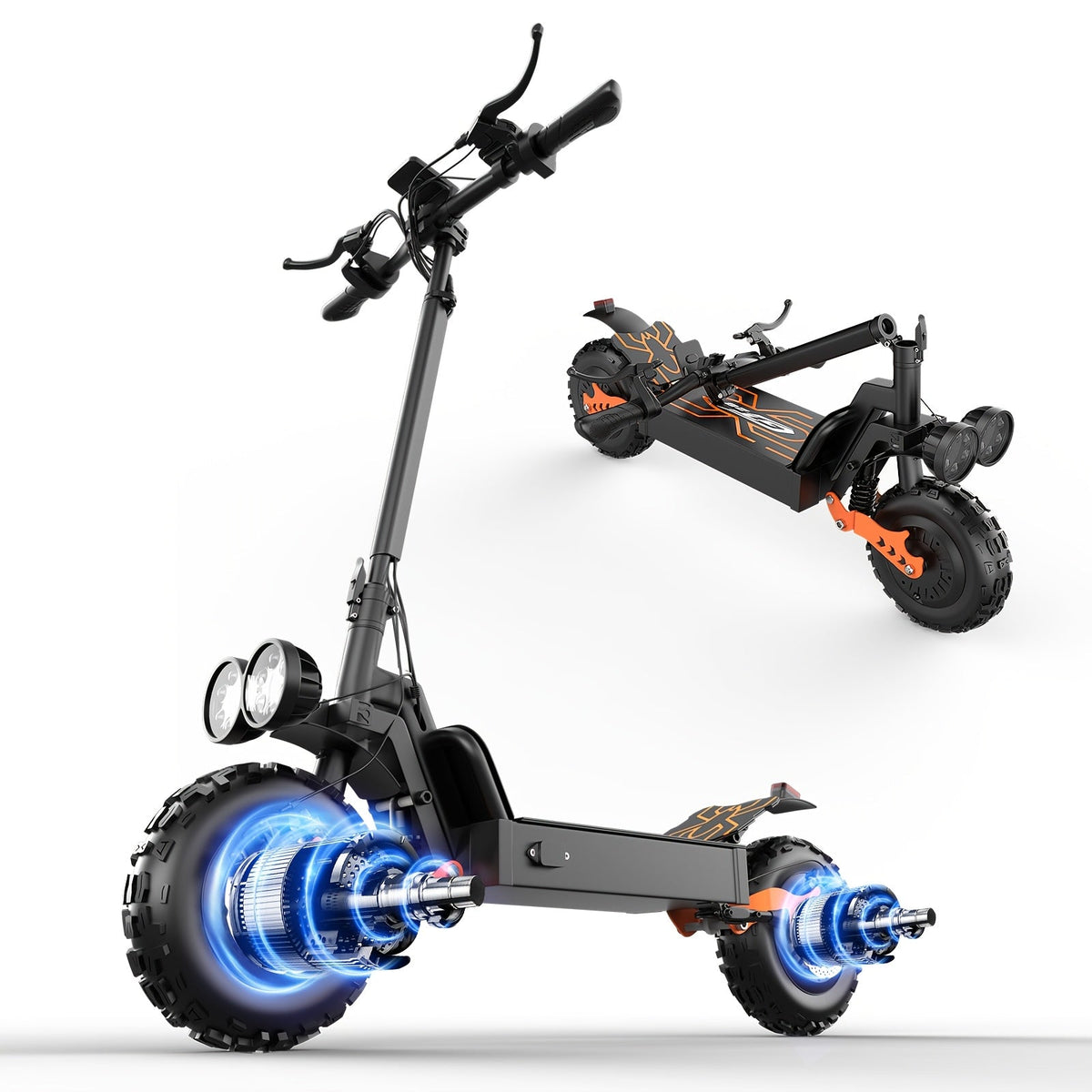 LOVEBike GT28 Dual Motor Foldable Electric Scooter for Adults – 54.6V 30Ah Battery, 55-Mile Range, Fat Tire Off-Road E-Scooter with Dual Headlights, 60 lbs