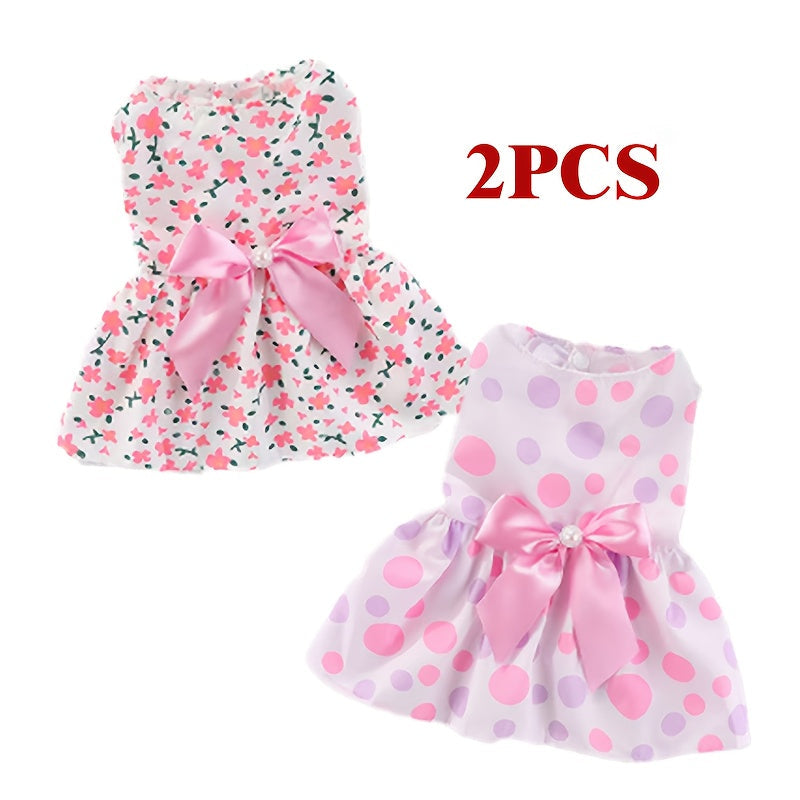 Dog Dress 2-Piece Set Spring & Summer Floral Pet Outfit – Cute Lightweight Dress for Small & Medium Dogs and Cats, XS to XXL Daily Wear, Adorable Girly Pet Clothes Gift for Dog Lovers
