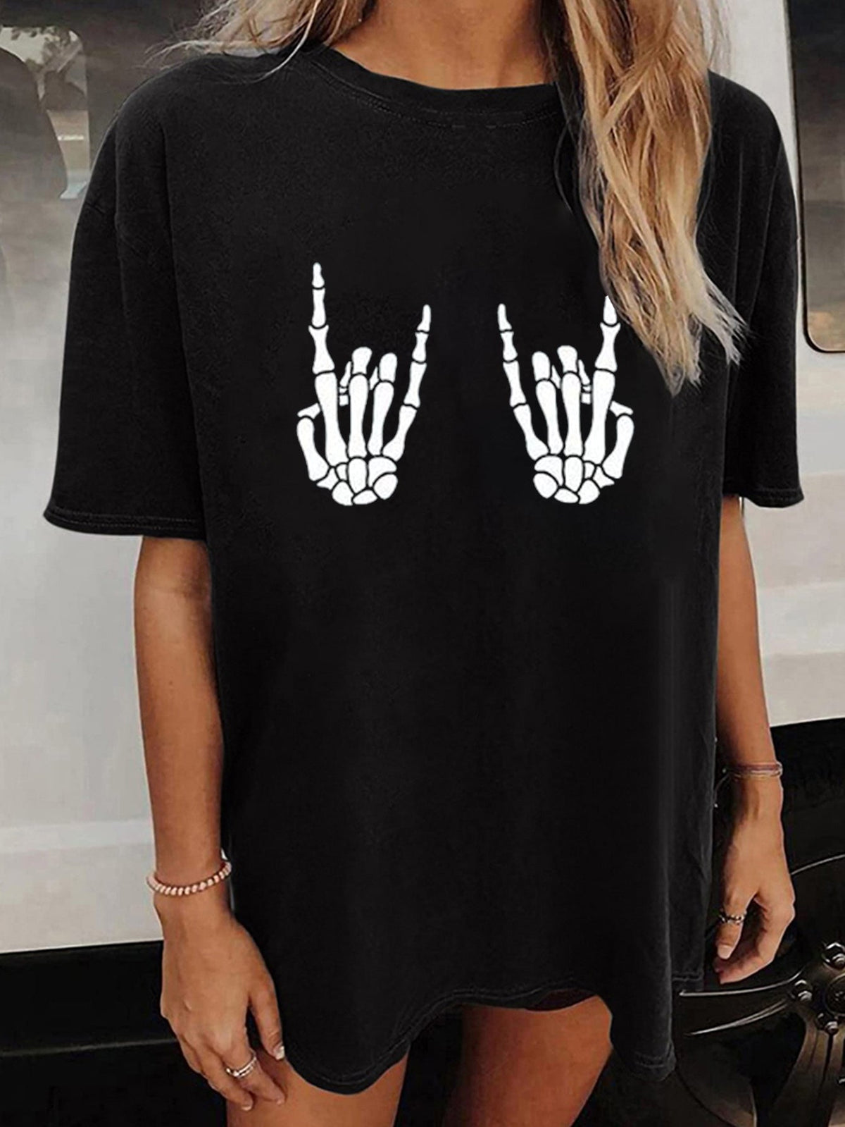 Women's Skull Print T-Shirt Crew Neck Short Sleeve Casual Loose Summer Top Halloween Fashion Graphic Tee Shirt S-XXL Multiple Colors