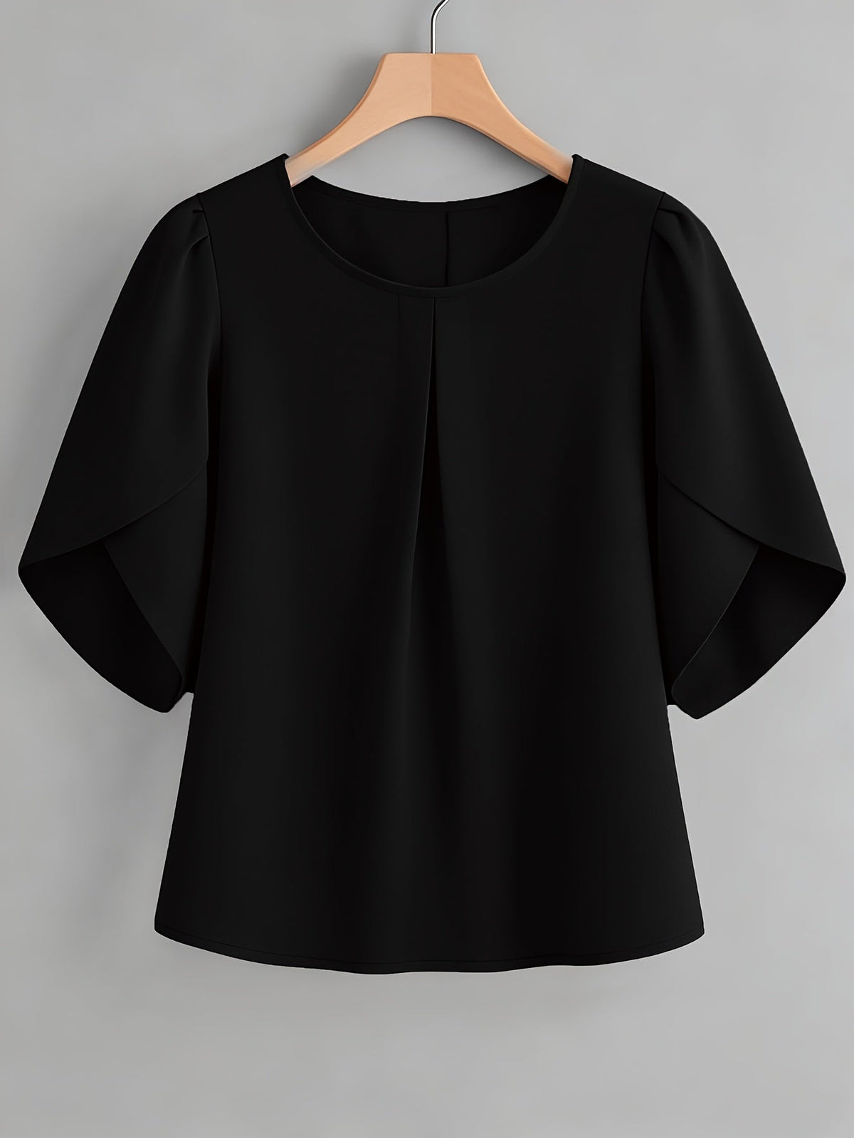 Women's Chest Pleated Ruffle Cuff Short Sleeve Blouse – Elegant Semi-Sheer 100% Polyester Woven Crew Neck Split Sleeve Fashion Shirt