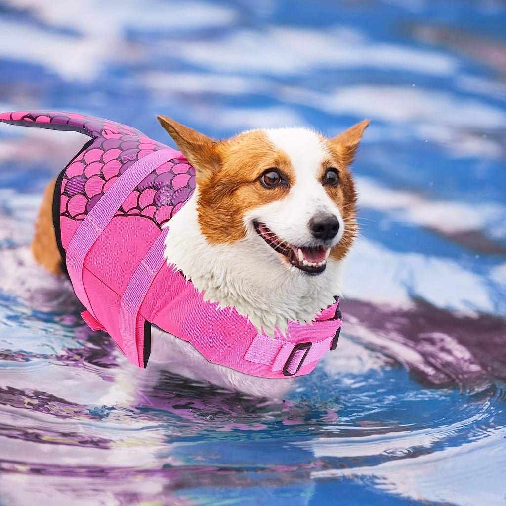Dog Life Jacket Shark Mermaid Swimsuit – Pet Swimming Clothes Summer Swimwear for Small Medium Large Dogs, Buoyancy Safety Swim Vest XS S M L XL, Fun Beach Pool Costume