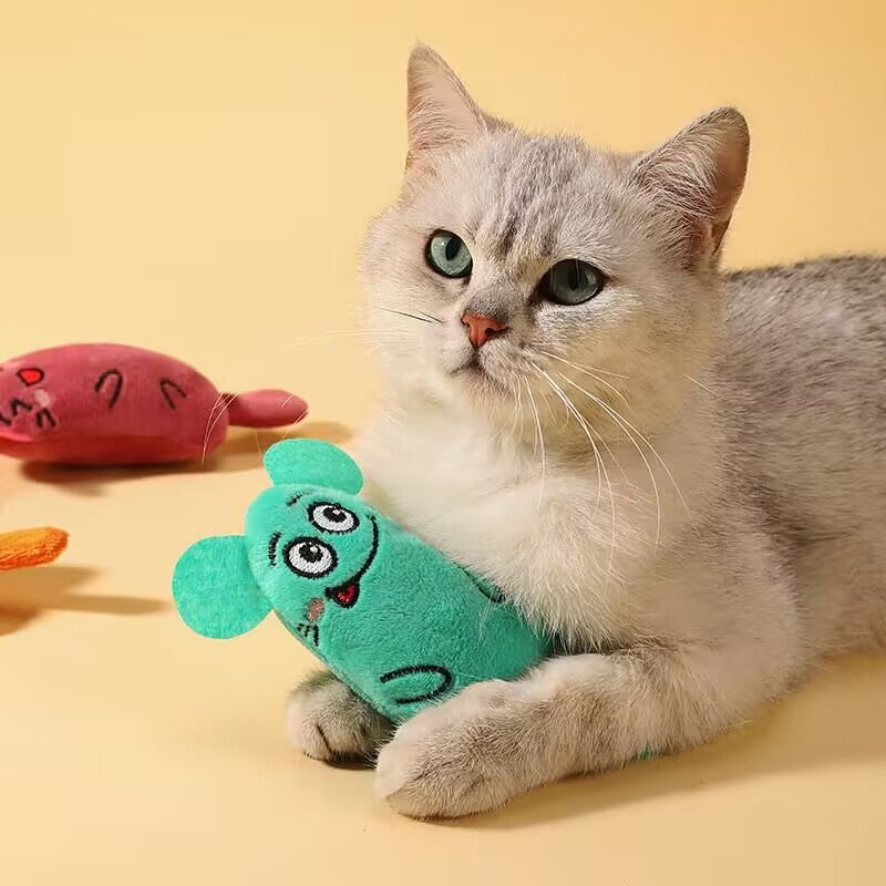 Plush Cat Toy Interactive Self-Entertaining Teeth Cleaning Chew Toy for Cats and Small Breeds No Battery Needed Random Color Soft Catnip Style Pet Toy