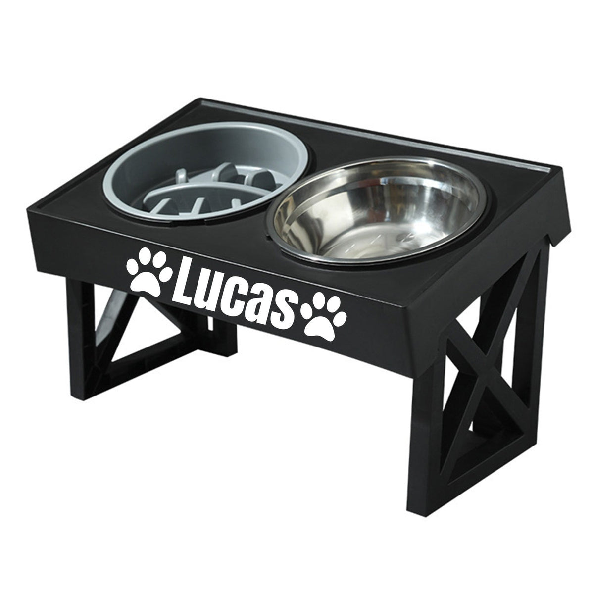 Personalized Raised Dog Bowl Stainless Steel with Slow Feeder & Height-Adjustable Double Dog Food Water Bowl for Medium Large Dogs and Cats