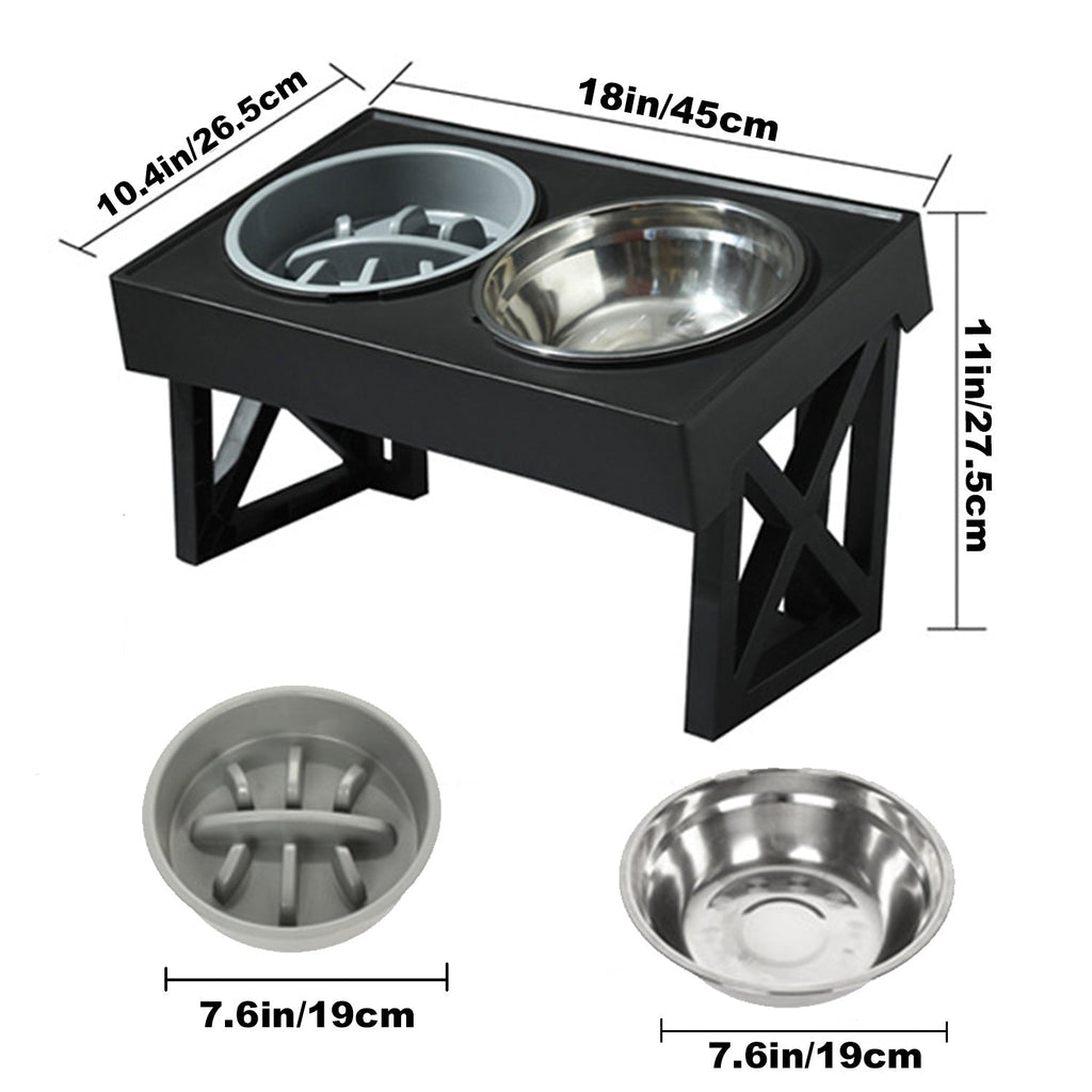 Personalized Raised Dog Bowl Stainless Steel with Slow Feeder & Height-Adjustable Double Dog Food Water Bowl for Medium Large Dogs and Cats