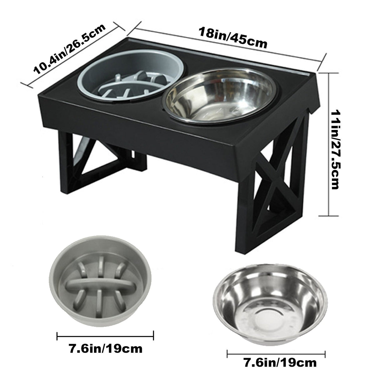 Personalized Raised Dog Bowl Stainless Steel with Slow Feeder & Height-Adjustable Double Dog Food Water Bowl for Medium Large Dogs and Cats