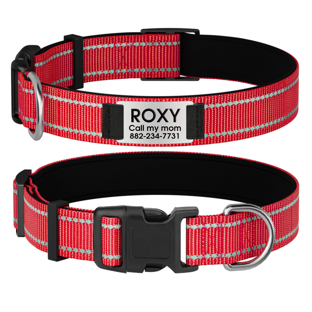 Customizable Reflective Dog Collar with Personalized Name Plate - Padded Nylon Comfort Fit, 12 Color Options, Engraved ID Tag Alternative for Small Medium & Large Dogs, Perfect Personalized Dog Gift for Dog Lovers