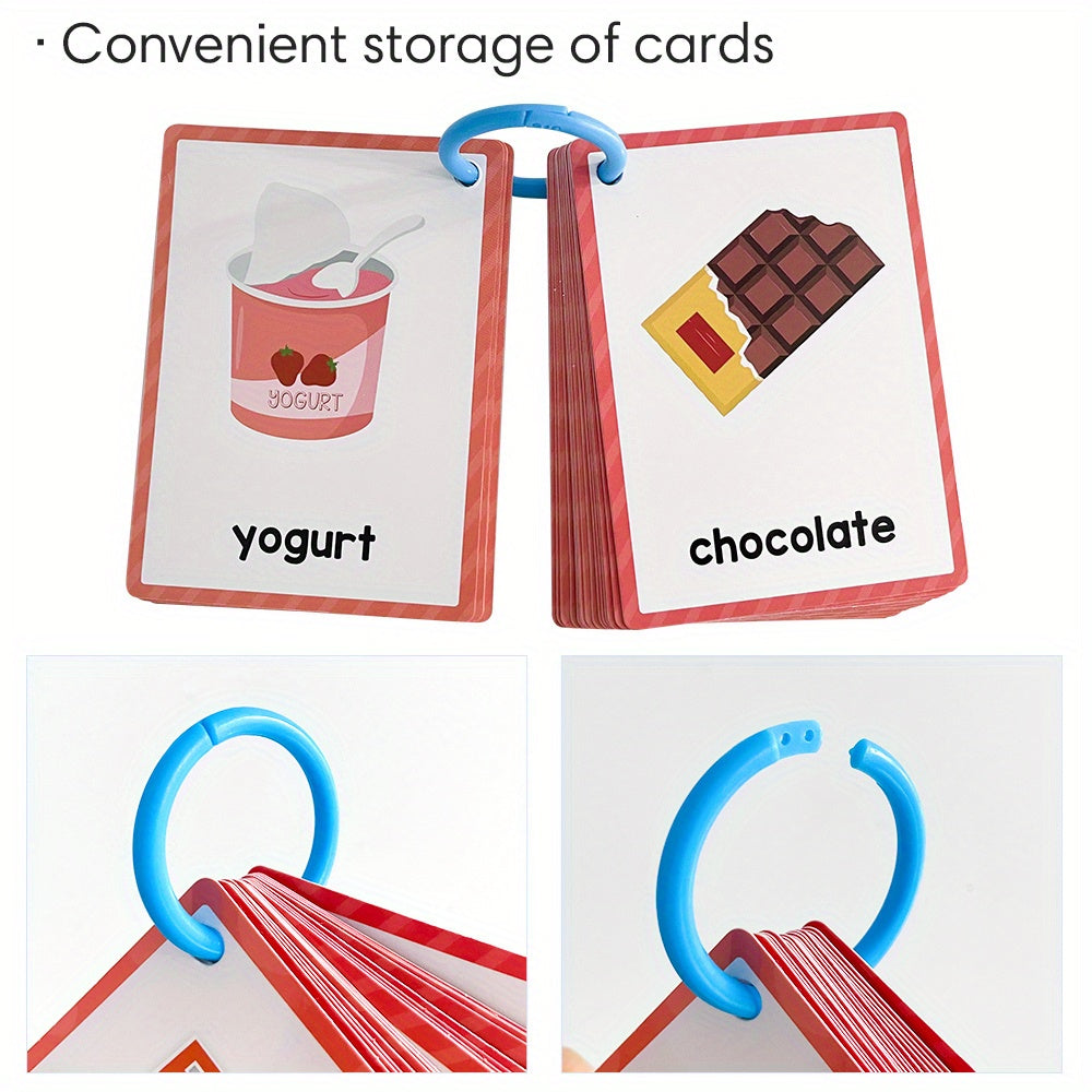 80pcs Educational Flash Cards for Kids Numbers Colors Shapes Fruits Vegetables Food Vocabulary with English Labels & 4 Sorting Rings Durable Learning Flashcards for Toddlers Preschool Kindergarten