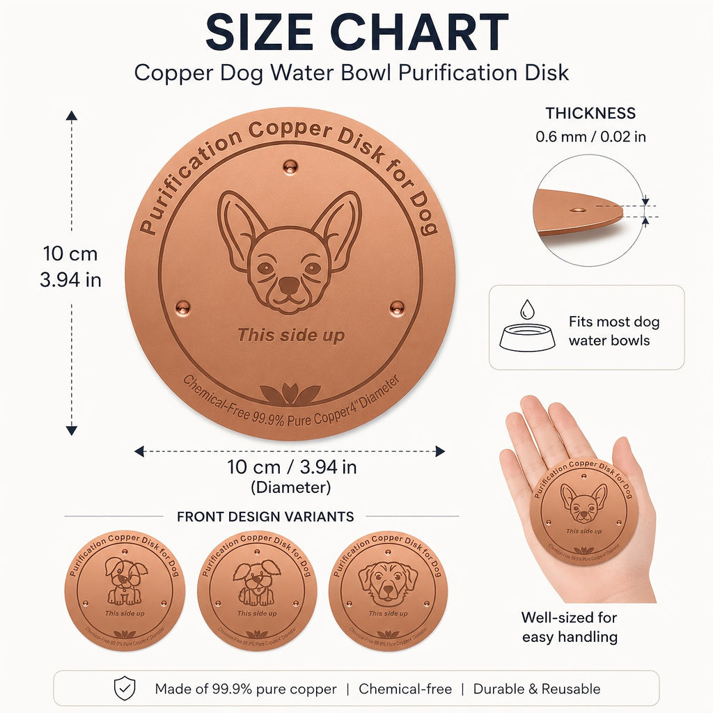 Pure Copper Dog Water Bowl Purification Disk 3.94" - Reusable Copper Bowl Insert for Dogs & Pets Water Purification - Battery-Free Natural Pet Water Cleaner Accessory for Dog Water Bowls