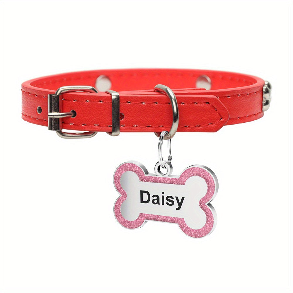 Personalized Dog ID Tag Custom Engraved Stainless Steel Pet Name Tag with Glitter Bone Design – Custom Dog Tags for Collar Ideal Gift for Dogs Puppies and Pet Owners