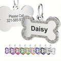 Personalized Dog ID Tag Custom Engraved Stainless Steel Pet Name Tag with Glitter Bone Design – Custom Dog Tags for Collar Ideal Gift for Dogs Puppies and Pet Owners