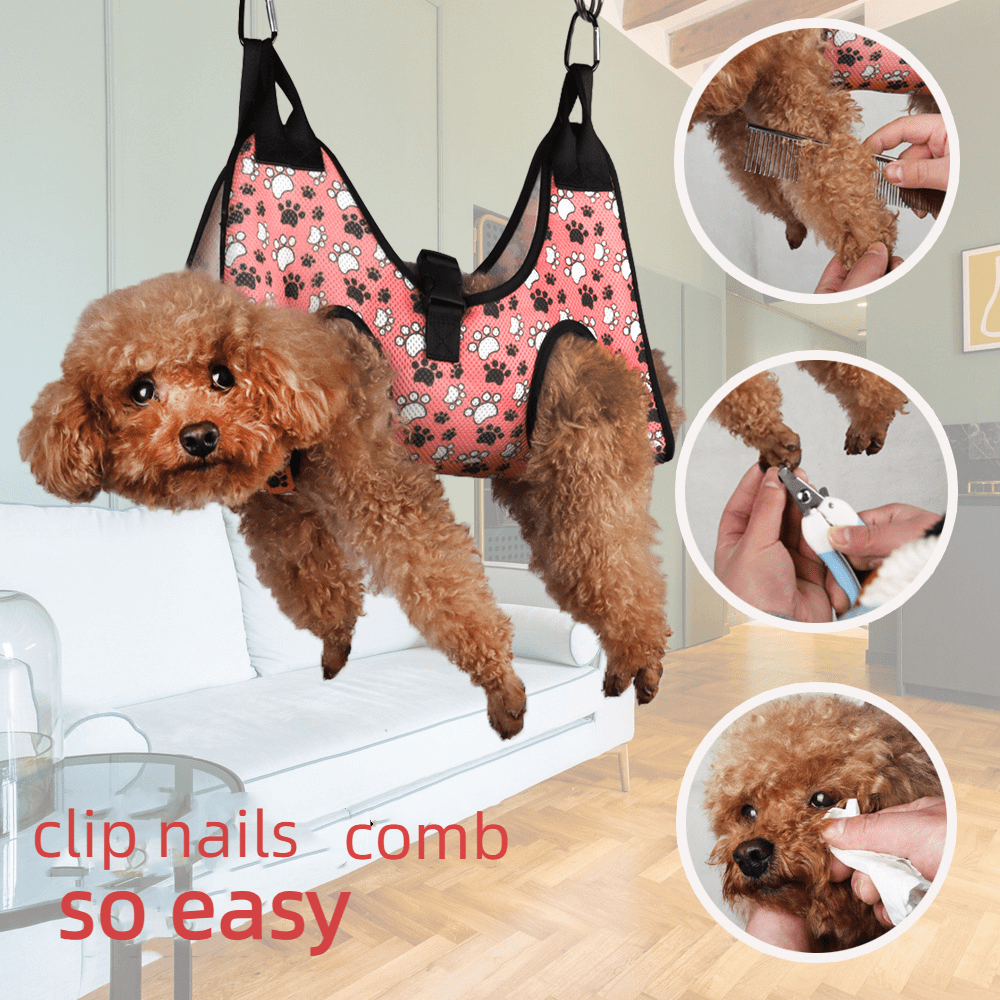 Pet Grooming Hammock Nail Trimming Sling - Comfort Grip Polyester Dog & Cat Restraint Hammock for Stress-Free Nail Clipping, Bath & Grooming, Sizes S/M/L for Small to Medium Breeds