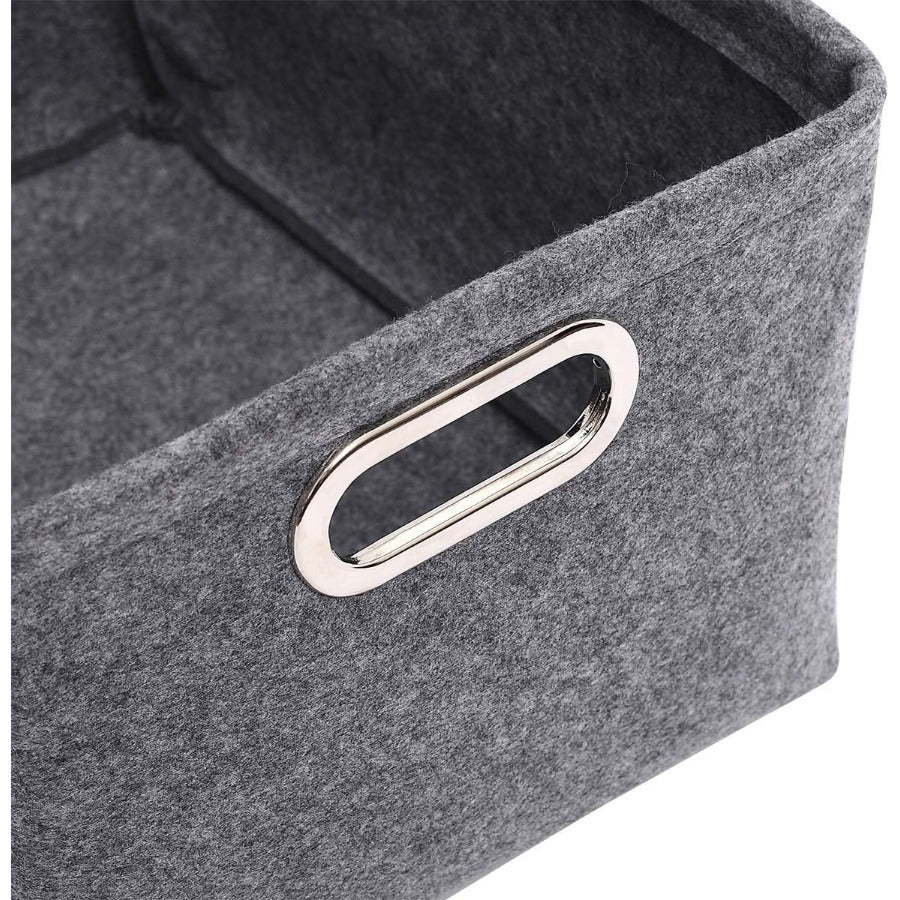 Collapsible Felt Cat Storage Basket with Metal Handles – Foldable Pet Toy Organizer Box for Cat Supplies, Home Organization Bin, Black