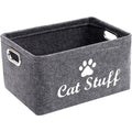 Collapsible Felt Cat Storage Basket with Metal Handles – Foldable Pet Toy Organizer Box for Cat Supplies, Home Organization Bin, Black