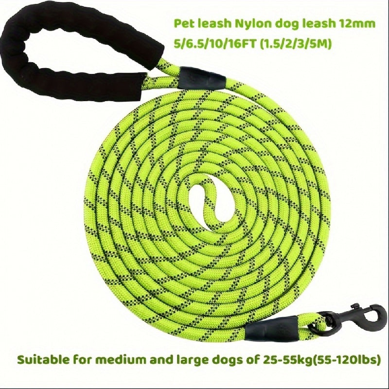 Reflective Round Rope Dog Leash 12mm – Bold Thickened Nylon Long Dog Lead for Medium & Large Dogs – Night Safety Reflective Stitching Dog Walking Leash for Outdoor Training & Daily Use