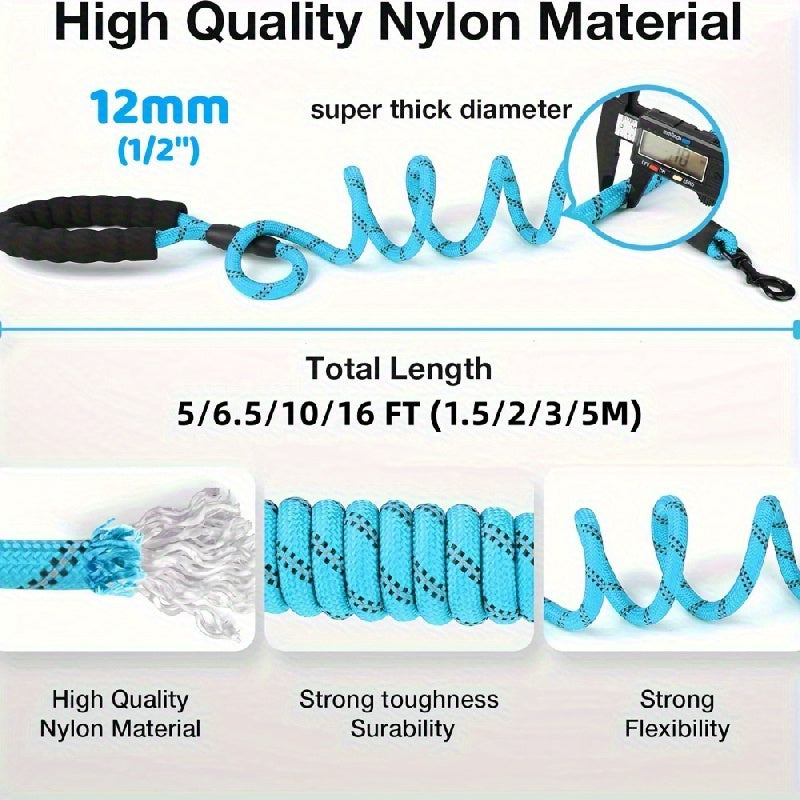 Reflective Round Rope Dog Leash 12mm – Bold Thickened Nylon Long Dog Lead for Medium & Large Dogs – Night Safety Reflective Stitching Dog Walking Leash for Outdoor Training & Daily Use