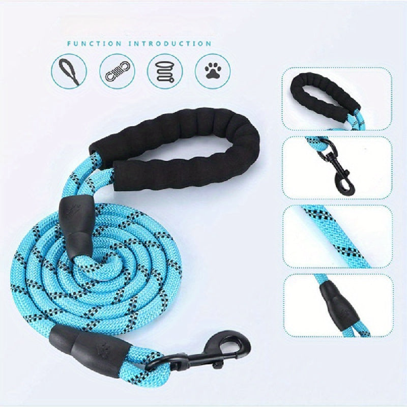 Reflective Round Rope Dog Leash 12mm – Bold Thickened Nylon Long Dog Lead for Medium & Large Dogs – Night Safety Reflective Stitching Dog Walking Leash for Outdoor Training & Daily Use