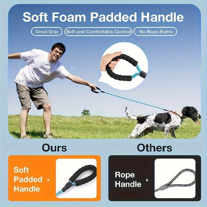 Reflective Round Rope Dog Leash 12mm – Bold Thickened Nylon Long Dog Lead for Medium & Large Dogs – Night Safety Reflective Stitching Dog Walking Leash for Outdoor Training & Daily Use
