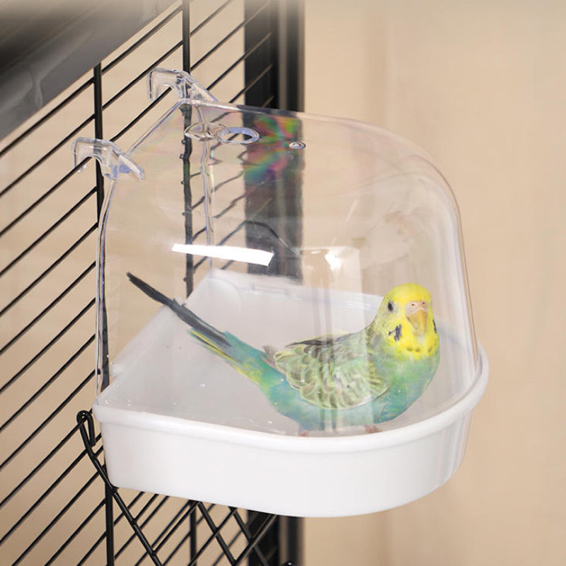 Clear Bird Bath for Cage with Hanging Design - Parrot Bathtub Shower Box for Parakeets, Cockatiels & Small Birds, Removable Transparent Pet Bird Bathing Bowl, Bird Cage Accessories & Grooming Supply