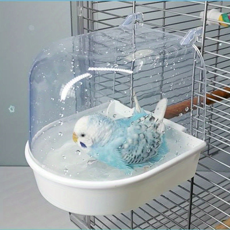 Clear Bird Bath for Cage with Hanging Design - Parrot Bathtub Shower Box for Parakeets, Cockatiels & Small Birds, Removable Transparent Pet Bird Bathing Bowl, Bird Cage Accessories & Grooming Supply