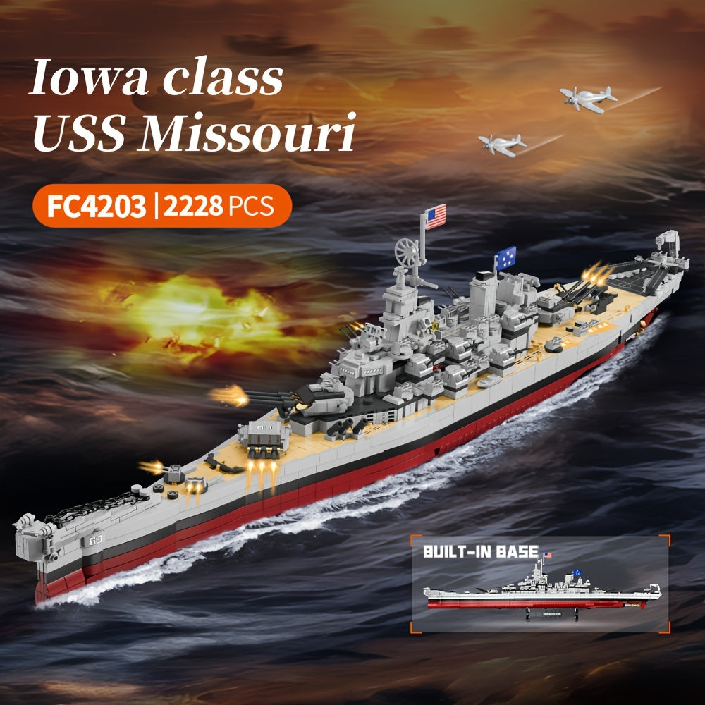 2228pcs USS Missouri Battleship Building Block Set - Military Series Historical Warship Model Kit for Adults, WWII Navy Display Collection, Hobbyist Gift for Men | FC4203 Construction Brick Set