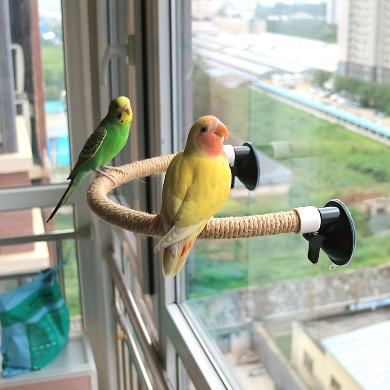 Flexible Rope Bird Perch with Suction Cup - Bendable Parrot Climbing Ladder Stand for Birdcage Window Glass Tile Wall Mirror - Multifunctional Cage Accessory for Parrots Cockatiels Conures Budgies