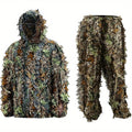 Men's Ghillie Suit 3D Camo – Lightweight Hooded Jacket & Pants Set, Breathable 3D Leaf Camouflage Hunting Clothes, 0.95 lb