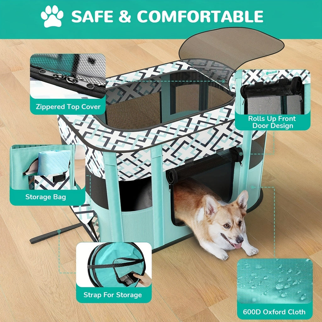Foldable Pet Playpen for Dogs Cats Puppies Kittens Rabbits Portable Dog Exercise Kennel Indoor Outdoor Camping Travel with Storage Bag Purple Green M L XL XXL