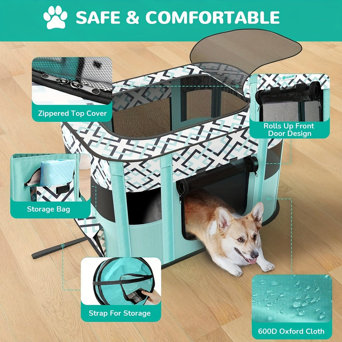 Foldable Pet Playpen for Dogs Cats Puppies Kittens Rabbits Portable Dog Exercise Kennel Indoor Outdoor Camping Travel with Storage Bag Purple Green M L XL XXL