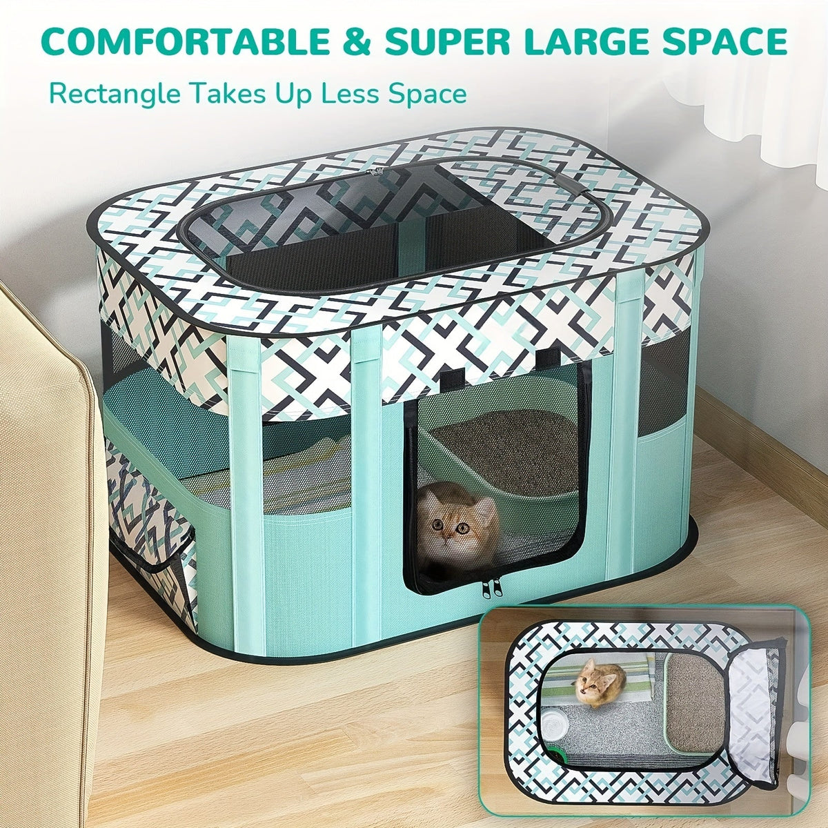 Foldable Pet Playpen for Dogs Cats Puppies Kittens Rabbits Portable Dog Exercise Kennel Indoor Outdoor Camping Travel with Storage Bag Purple Green M L XL XXL