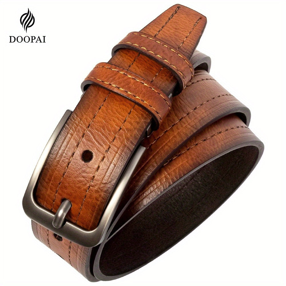 2-Pack Men's Genuine Cowhide Leather Belt with Gift Box – Adjustable Pin Buckle Classic Vintage Jeans Belt for Men, Sizes 30"-52"