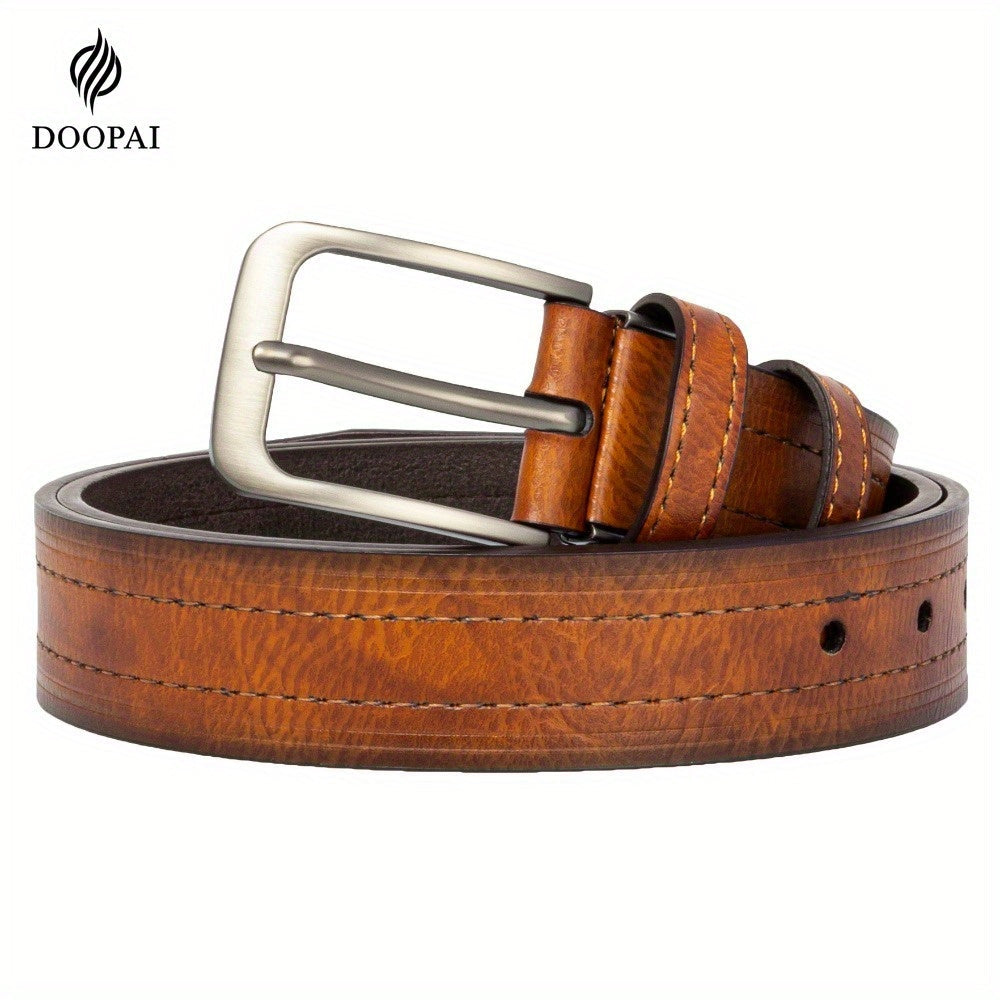 2-Pack Men's Genuine Cowhide Leather Belt with Gift Box – Adjustable Pin Buckle Classic Vintage Jeans Belt for Men, Sizes 30"-52"
