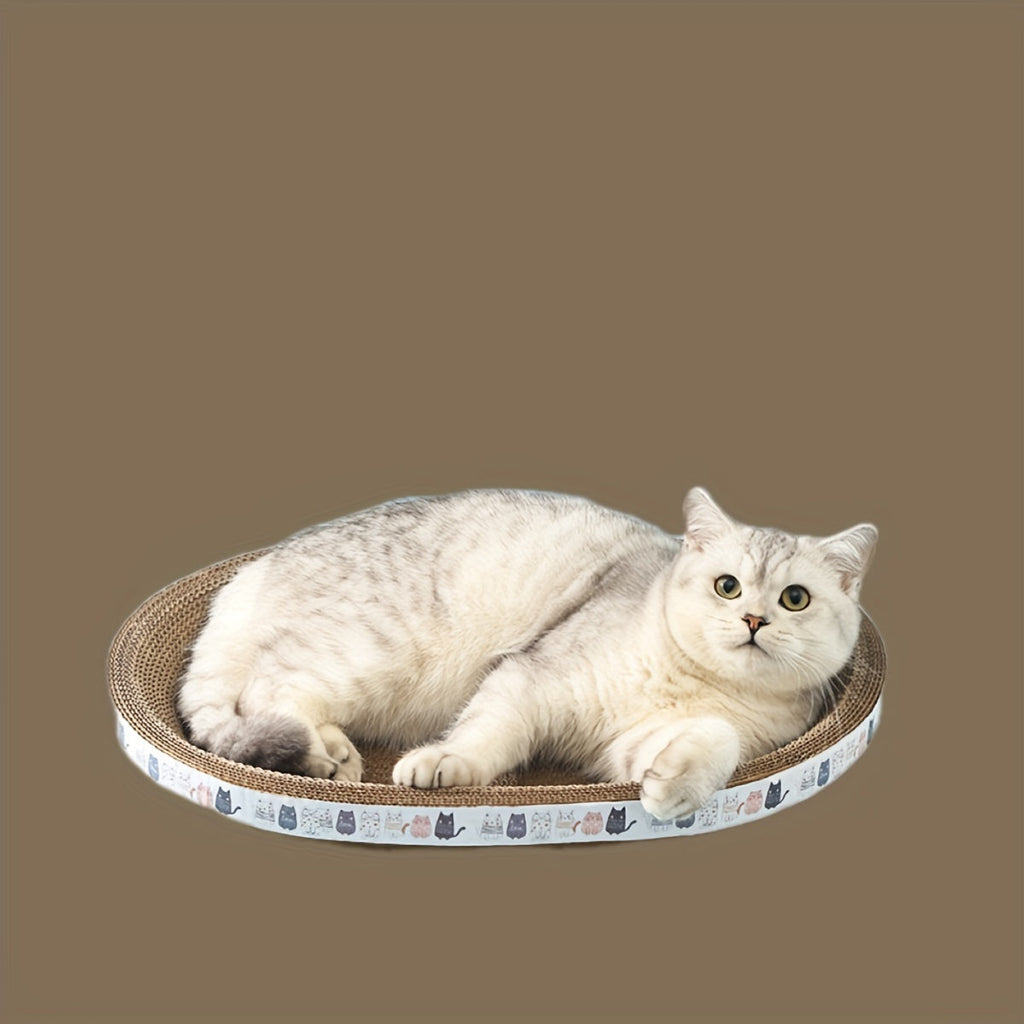 Oval Cat Scratcher Lounge Durable Corrugated Cardboard Cat Scratch Pad Cozy Cat Bed for Scratching Relaxation and Play Indoor Cats Kittens Cat Furniture