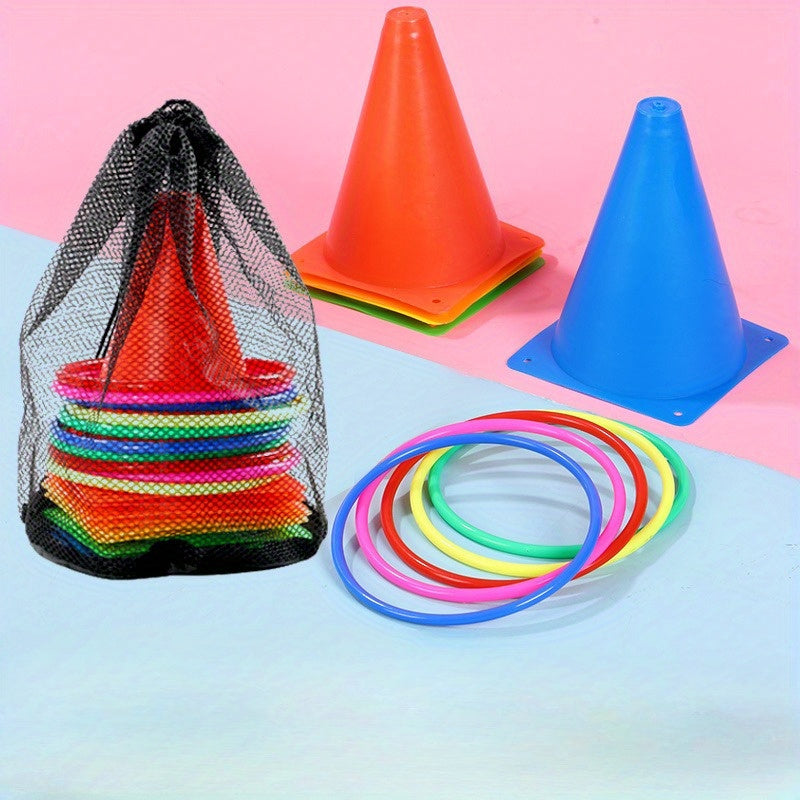 Ring Toss Game Set Ice Cream Cone Tube Design Outdoor Sports Sensory Training Circular Throwing Toy with Colored Barrels Fun Backyard Lawn Activity for Kids Adults Family Party Games Birthday Gift