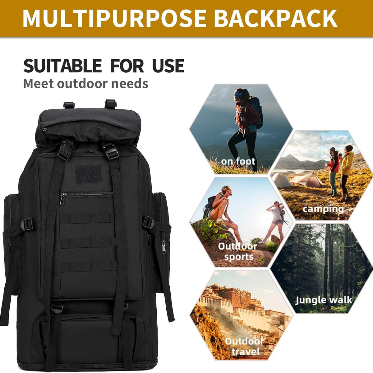Large Capacity Hiking Backpack 26-42L Expandable - Outdoor Camping Mountaineering Pack for Men & Women, Lightweight Leisure Travel Daypack for Adventure