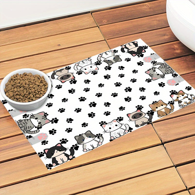Cat Pattern Diatomaceous Earth Pet Feeding Mat – Non-Slip Scratch-Resistant Food & Water Mat for Cats & Dogs, Durable Easy-Clean Indoor & Outdoor Floor Protector, 19.7x23.6 Inch