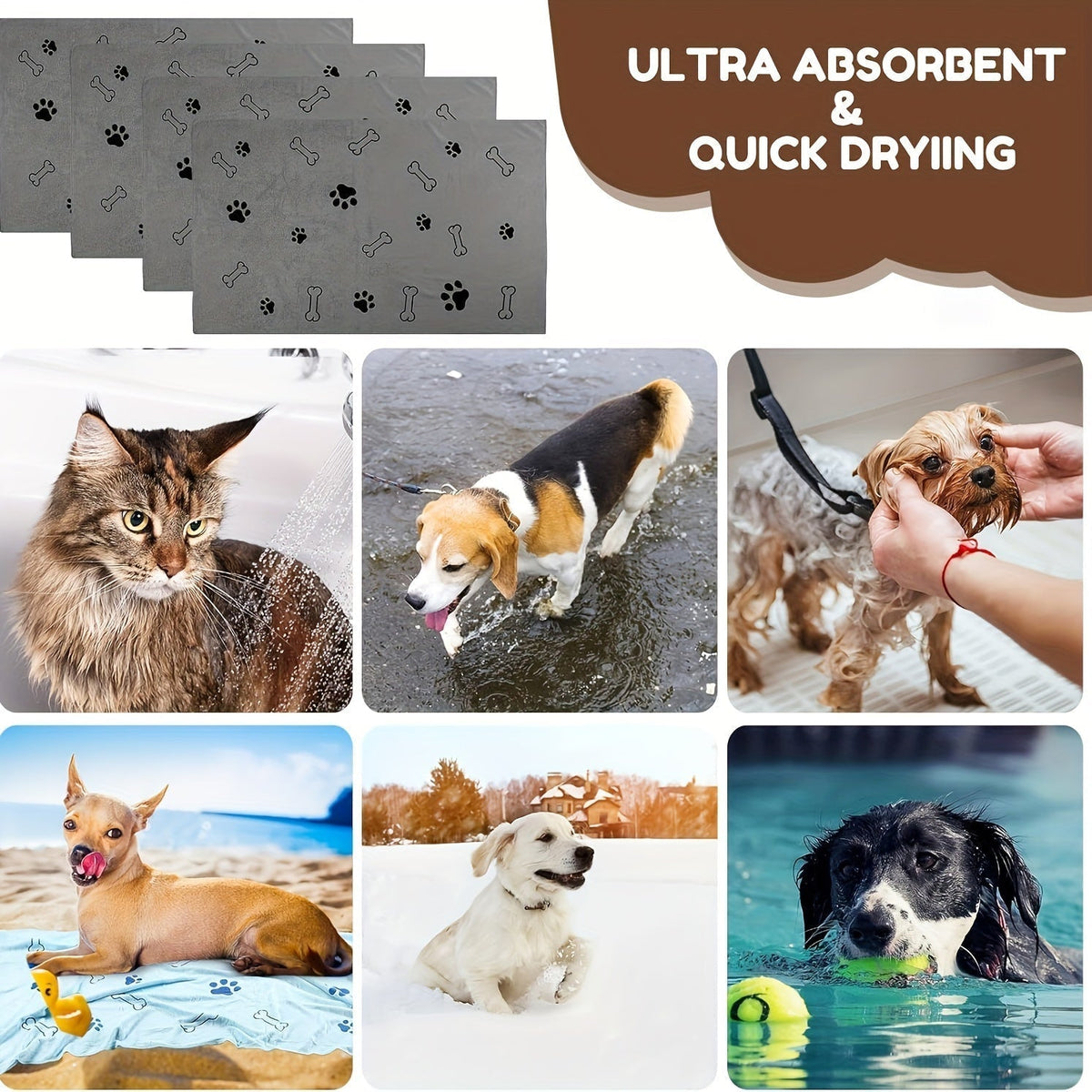 Large Pet Bath Towel for Dogs & Cats, 40x24 Inch Super Absorbent Quick Dry Microfiber Dog Towel, Soft Drying Blanket for Bathing, Grooming & Beach – Pet Supplies Gift