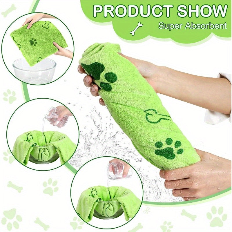 Quick-Dry Pet Towels 4-Pack – Soft Absorbent Polyester Dog Bath Towels with Paw Print Design for Bathing & Drying Medium Dogs, Random Assorted Colors, Reusable Grooming Towel Set