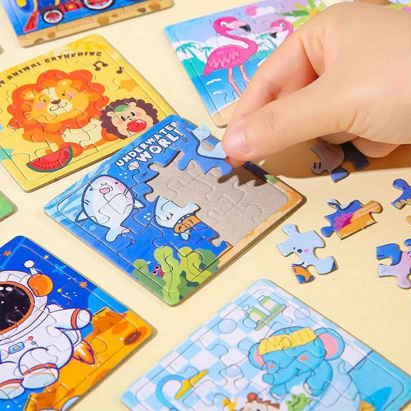 Set of 20 Mini Jigsaw Puzzles Cartoon Animals Educational Toy for Kids Ages 3+ Birthday Party Favors Christmas Halloween Gift Goodie Bag Fillers Styles May Vary