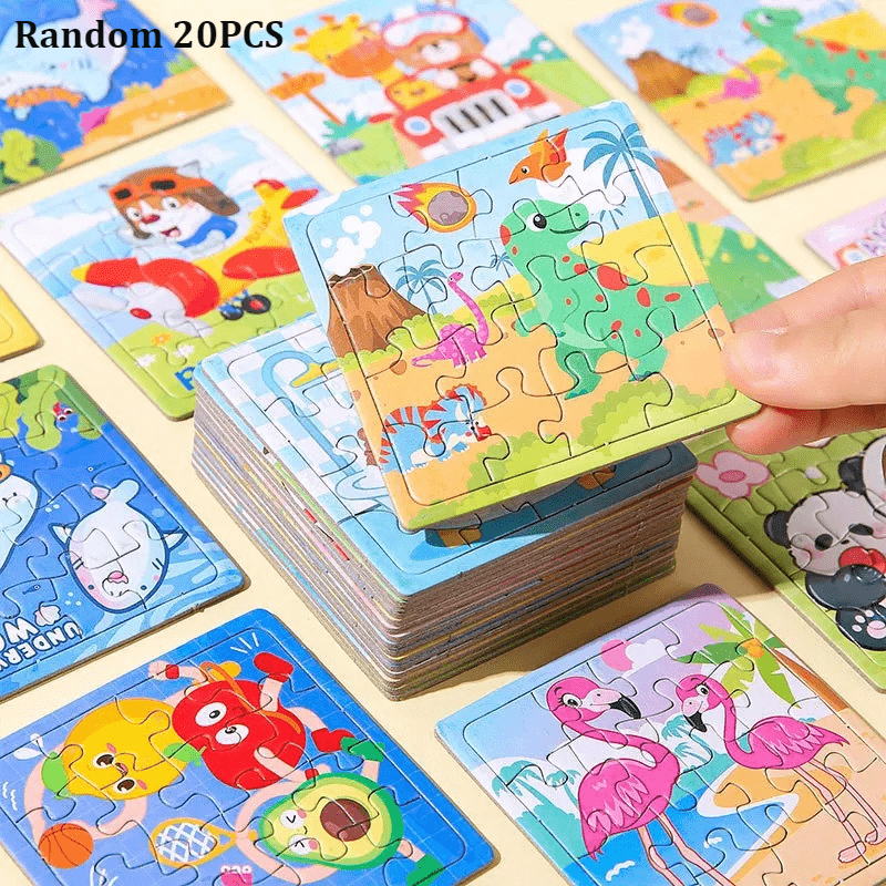 Set of 20 Mini Jigsaw Puzzles Cartoon Animals Educational Toy for Kids Ages 3+ Birthday Party Favors Christmas Halloween Gift Goodie Bag Fillers Styles May Vary