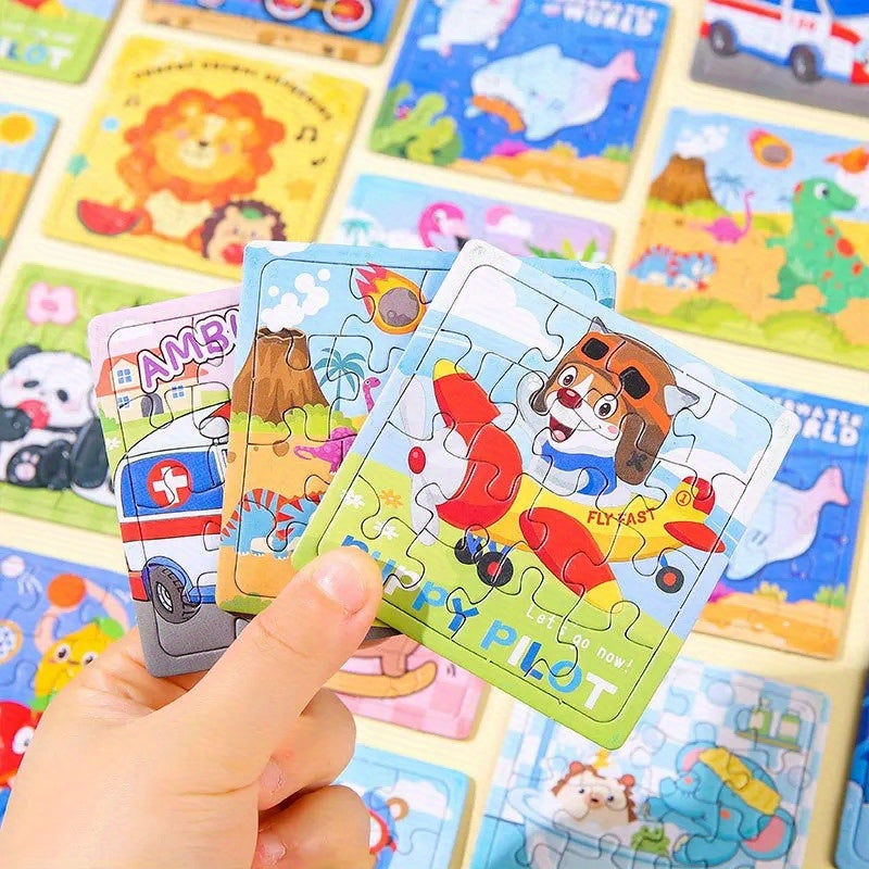 Set of 20 Mini Jigsaw Puzzles Cartoon Animals Educational Toy for Kids Ages 3+ Birthday Party Favors Christmas Halloween Gift Goodie Bag Fillers Styles May Vary