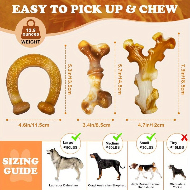 Durable Dog Chew Toys 3pcs Set for Aggressive & Super Chewers – Tough Nylon Dog Toys for Medium to Large Breeds – Long-Lasting Indestructible Chew Toys for Teeth Cleaning & Boredom Relief