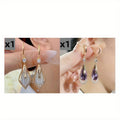 Cat Eye Teardrop Crystal Dangle Earrings 2 Pairs – Sparkling White & Purple CZ Drop Earrings for Women, Elegant Alloy Fashion Jewelry, Perfect for Party, Wedding & Daily Wear