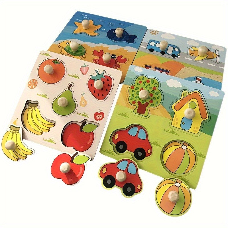 3D Wooden Puzzle Identification Boards for Kids 2pcs – Random Pattern Handheld Jigsaw Early Learning Toy, Montessori Shape & Pattern Recognition Activity, Holiday Gift for Toddlers Boys Girls Ages 2 3 4+