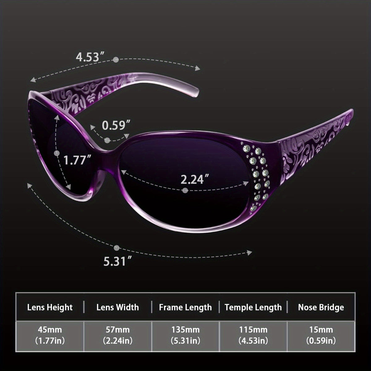 Women's Polarized Wraparound Sunglasses Rhinestone Detail UV Protection Gradient Lens Oversized Shield Shades 4 Colors