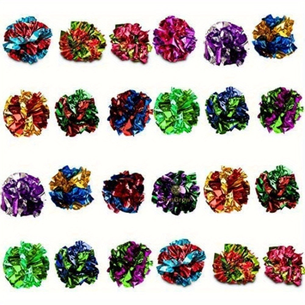 24 Pack Crinkle Balls for Cats Mylar Foil Cat Toy Balls Multicolor Shiny Crinkly Sound Indoor Cat Kitten Exercise Toy Set Lightweight Interactive Cat Toys