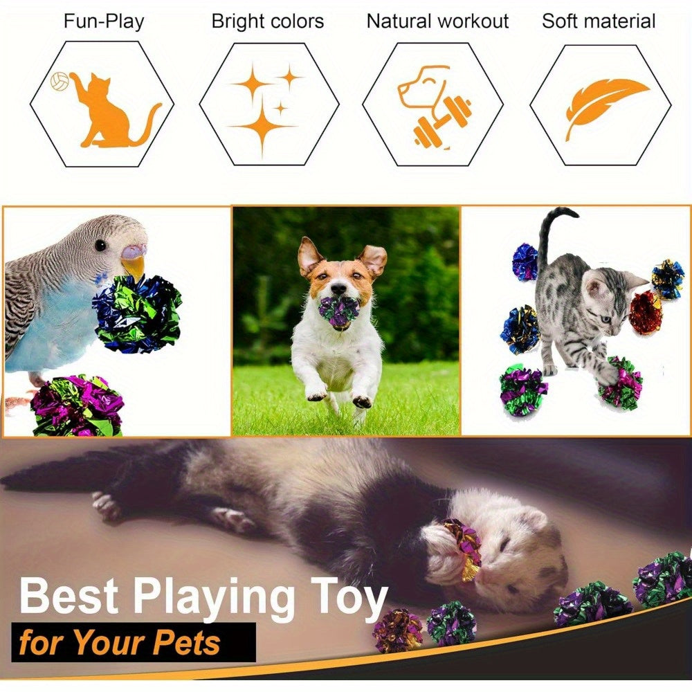24 Pack Crinkle Balls for Cats Mylar Foil Cat Toy Balls Multicolor Shiny Crinkly Sound Indoor Cat Kitten Exercise Toy Set Lightweight Interactive Cat Toys