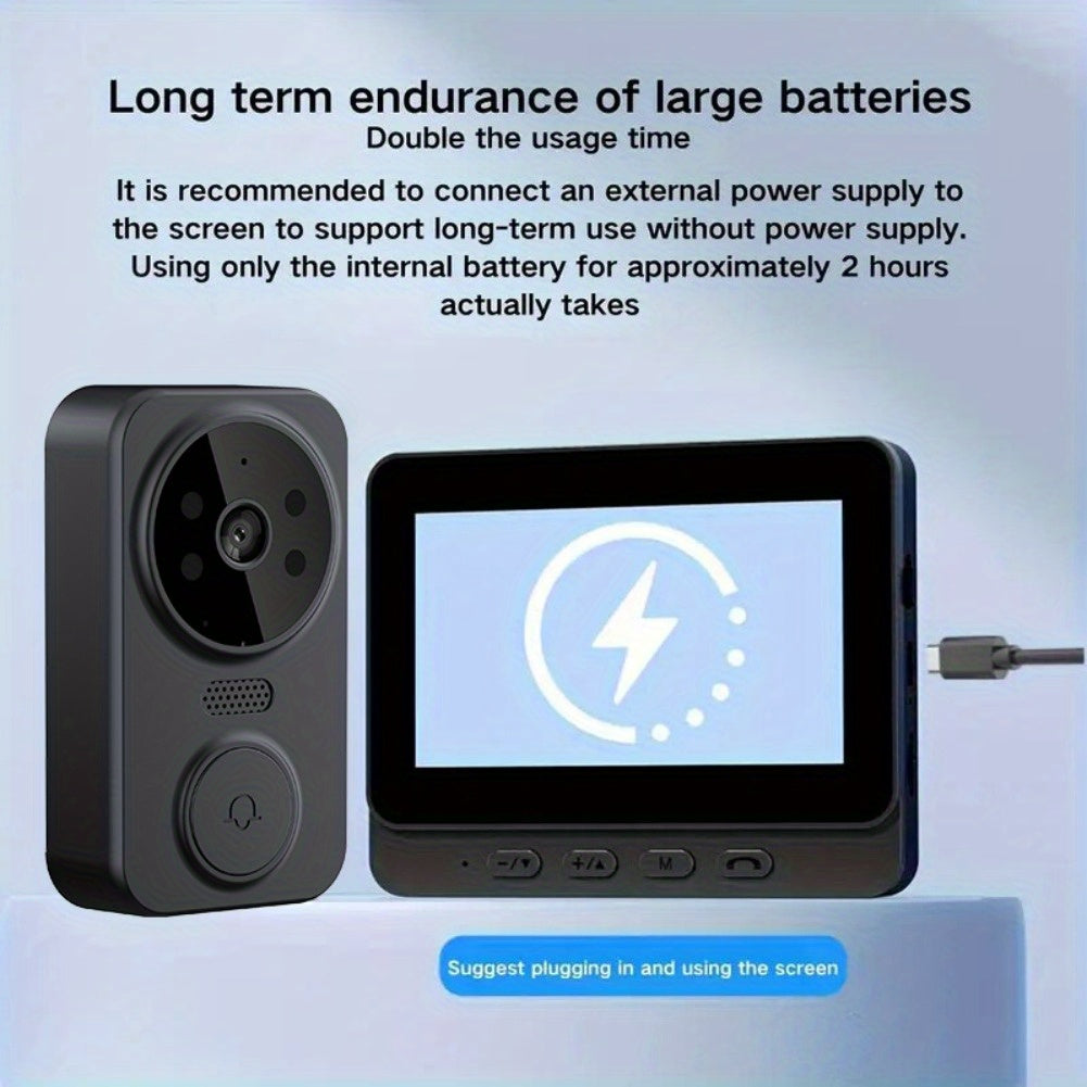 Wireless Video Doorbell Camera with Indoor Monitor – 1080P FHD, No Wi-Fi Needed, Night Vision, Two-Way Audio, 4.3" IPS Screen, Long Battery Life, SD Card Storage, Easy Install for Home Security