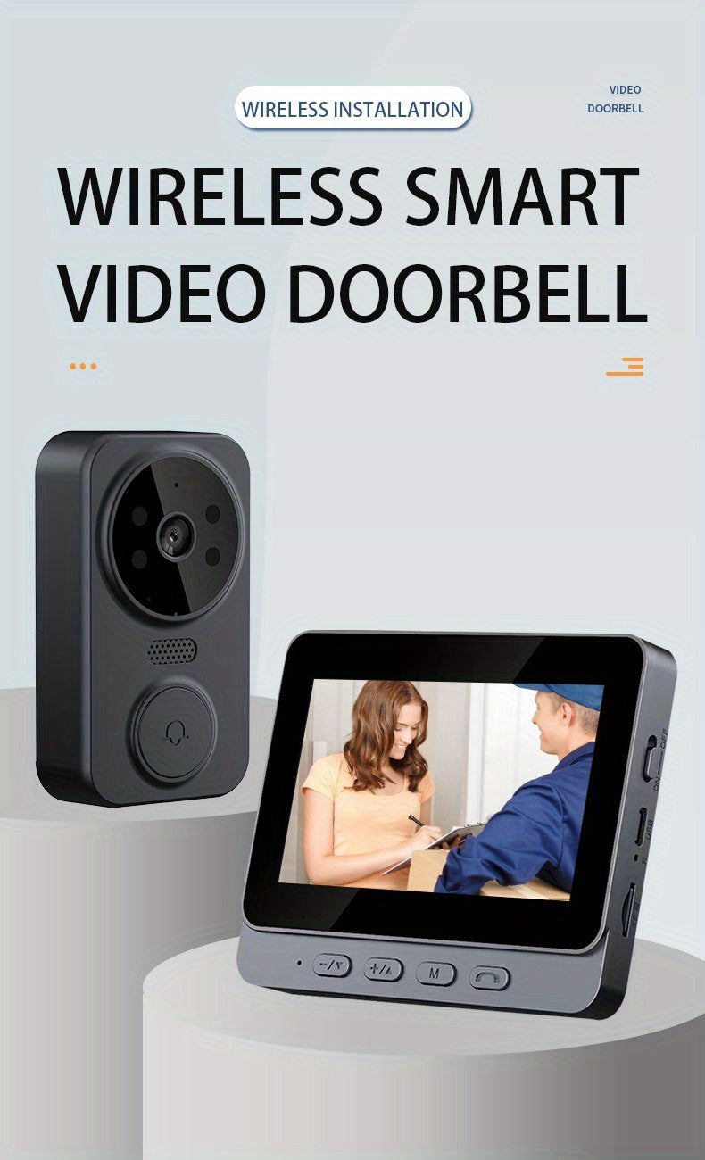 Wireless Video Doorbell Camera with Indoor Monitor – 1080P FHD, No Wi-Fi Needed, Night Vision, Two-Way Audio, 4.3" IPS Screen, Long Battery Life, SD Card Storage, Easy Install for Home Security