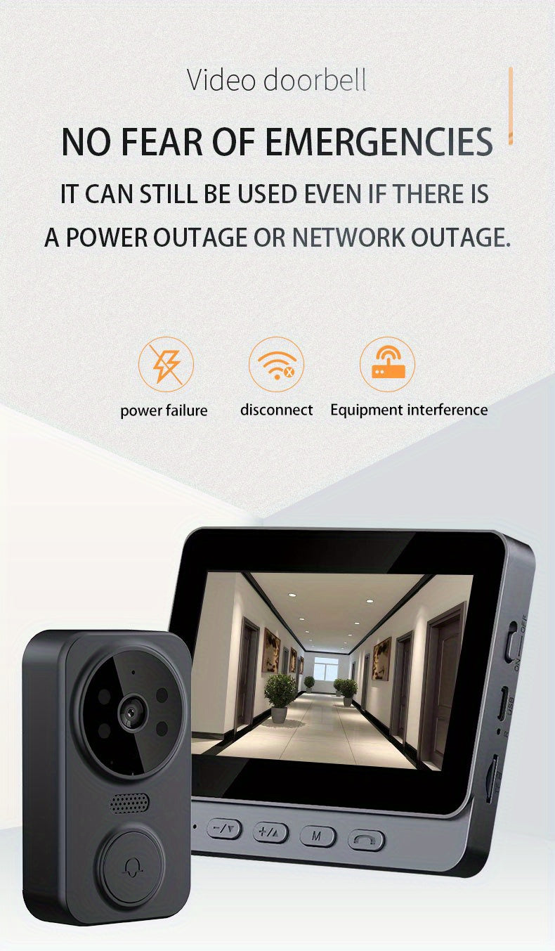Wireless Video Doorbell Camera with Indoor Monitor – 1080P FHD, No Wi-Fi Needed, Night Vision, Two-Way Audio, 4.3" IPS Screen, Long Battery Life, SD Card Storage, Easy Install for Home Security